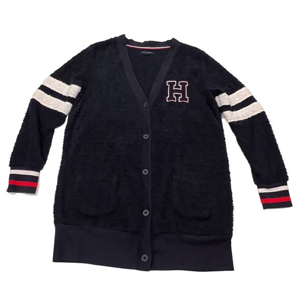 Tommy Hilfiger Preppy Long Cardigan, Navy, Red, White, L - Picture 1 of 9